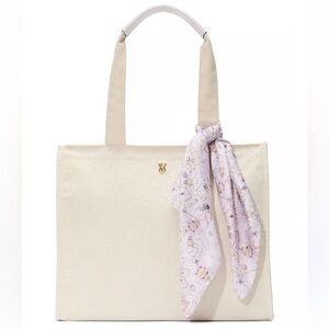 NWT! Victoria’s Secret Floral-Embossed Book Tote Bag with Floral Scarf - Cream